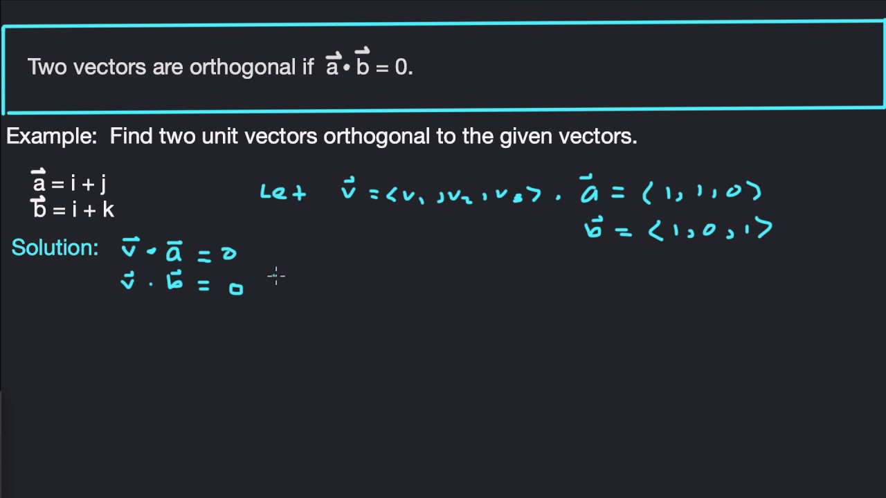Find Unit Vector Perpendicular to Two Vectors :: Using Dot Product!