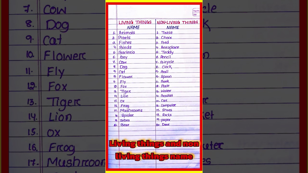 20 name of Living Things and Non Living l non living things and living things name