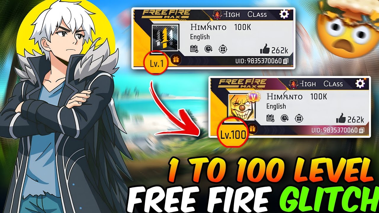 Free Fire Level Up Glitch🤯 1 to 100 Level up Glitch 😲 100 Level Players Reality🤬