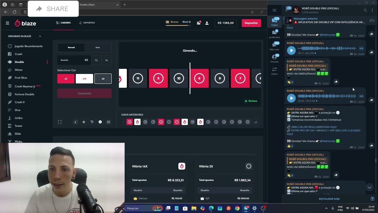 Rob&ocirc; Sem Gale para Double - MOSTREI O SEGREDO PARA LUCRAR NO DOUBLE DA BLAZE SEM GALE