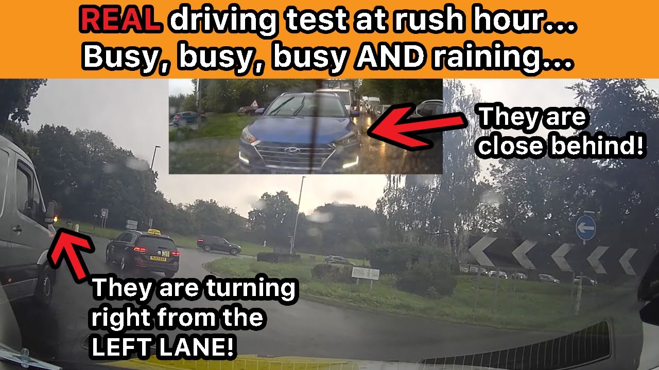 Real Driving Test Crawley - Rush hour & raining! CRAZY drivers in a rush??