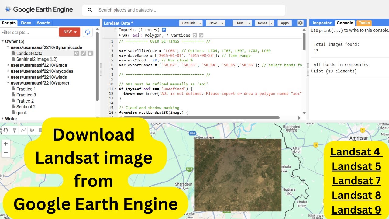 Pobierz obrazy Landsat z Google Earth Engine (Landsat 4, 5, 7, 8, 9)