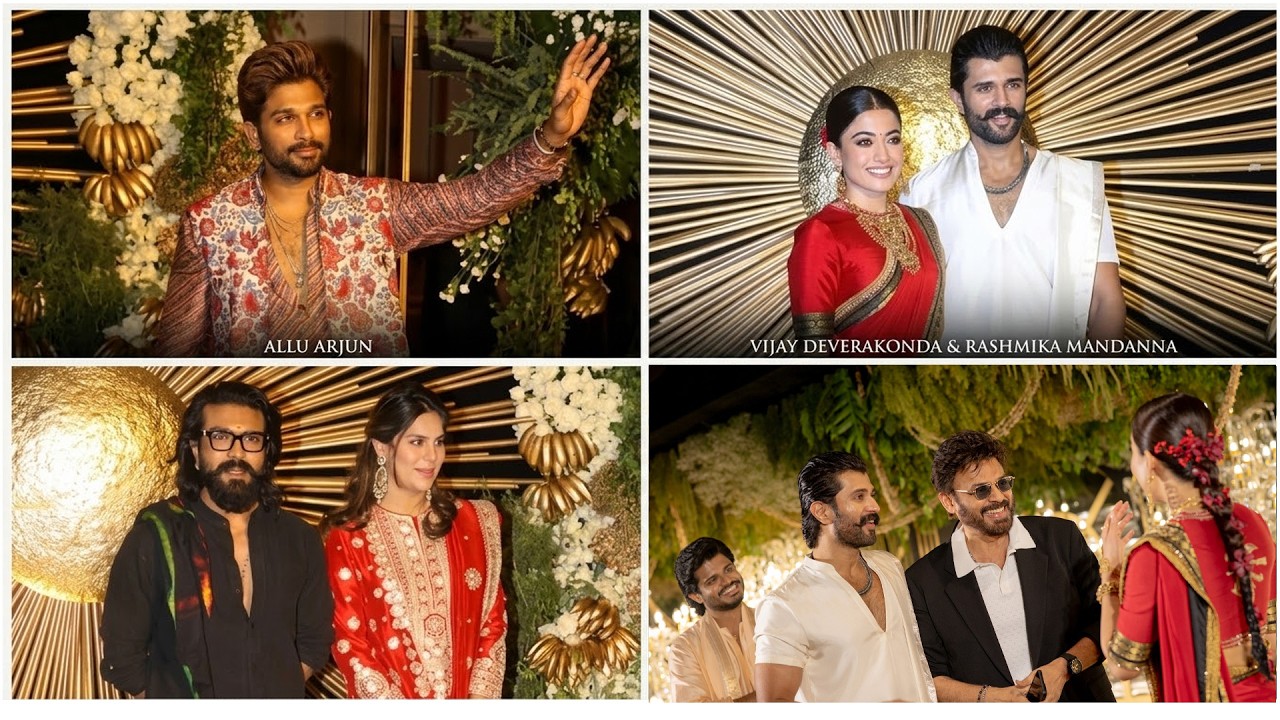 Allu Arjun,Ram Charan,Kriti Shetty,Ravi Teja,Chiranjeevi At Rashmika-Vijay Wedding Reception