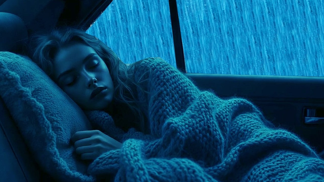 Full of Energy to Sleep Instantly with Heavy Rain & Fierce Thunder on the Car at Night