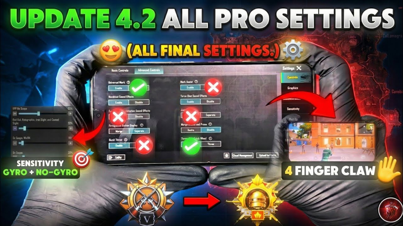 Лучшие настройки и чувствительность для обновления PUBG MOBILE 4.2! 🚀 Игра четырьмя пальцами (с г...
