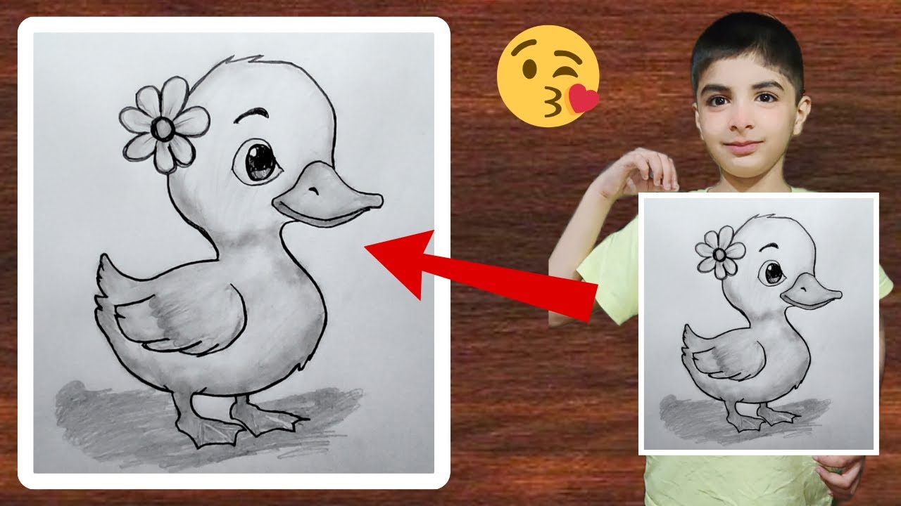 How to draw a Baby Duck with flowers in its head | Duck drawing for beginners | Simple drawing | Art