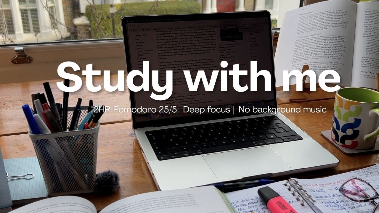2-HOUR Study with me | ⏰ Pomodoro 25/5 | Cosy Ambient sound, No music
