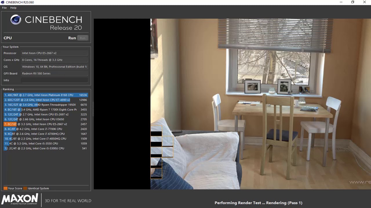 Intel Xeon E5-2667 V2 Cinebench R20 Run
