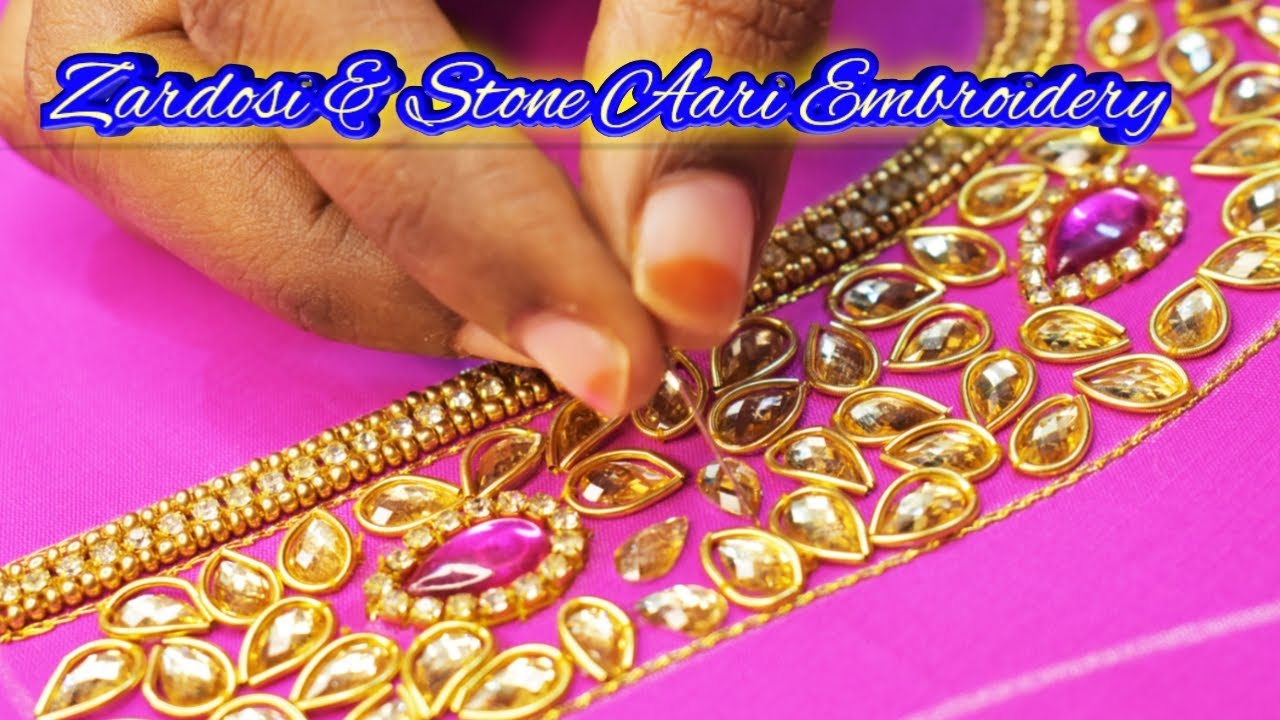 How To Do Easy Zardosi and Stone Using Blouse Work in Aari Embroidery | Nakshatra Designers