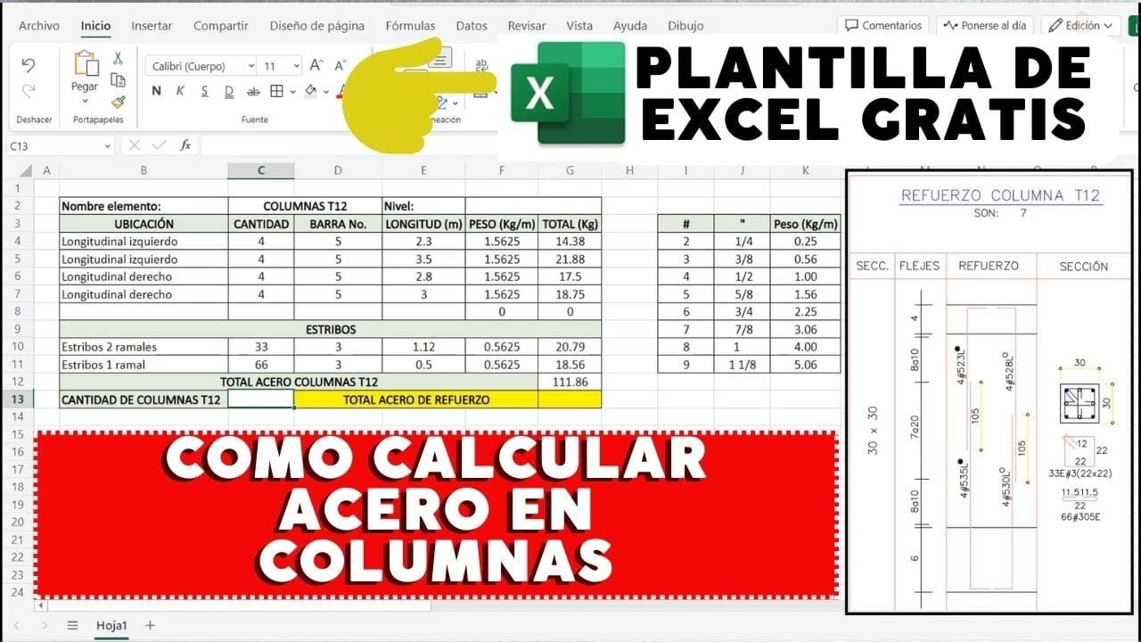 ¿Cómo calcular la cantidad de ACERO en COLUMNAS?