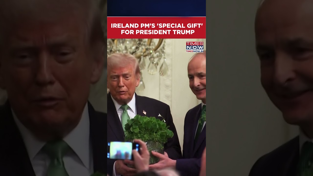 Ireland's PM Miche&aacute;l Martin Presents Shamrock Bowl To President Trump On St. Patrick's Day #shorts