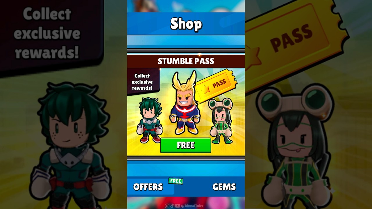 CLAIM ALL SKIN STUMBLE PASS LEVEL 50 MAX STUMBLE GUYS X MY HERO ACADEMIA #shorts #stumbleguys