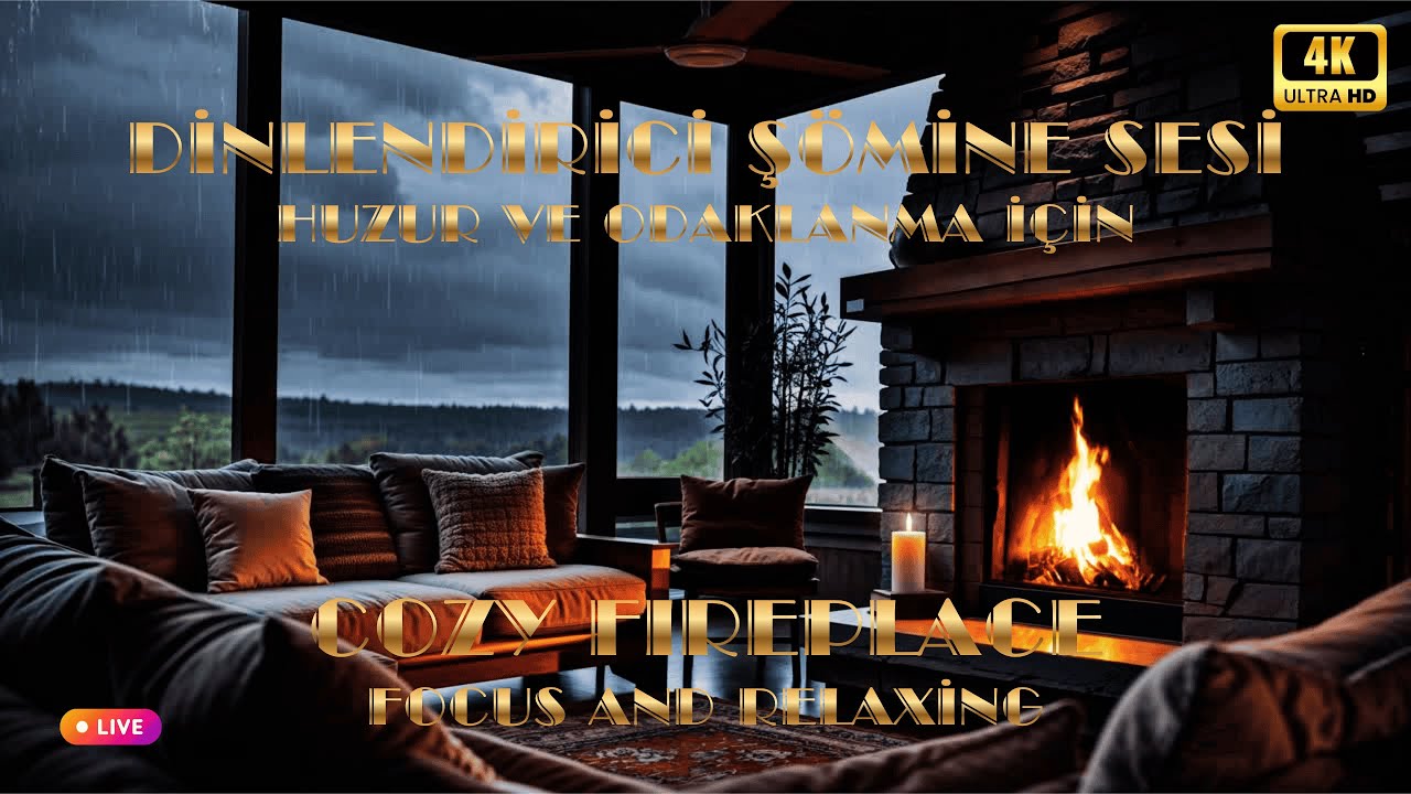 Huzurlu Şömine Sesi ve Mum Işığı & Yağmur🕯️🔥 Cozy Fireplace & Candle | Focus & Deep Sleep | Rain
