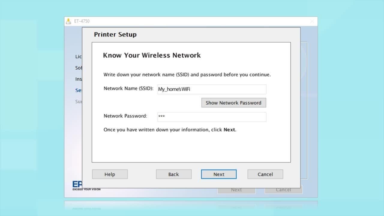 Epson ET-4750: Wireless Setup Using the Control Panel