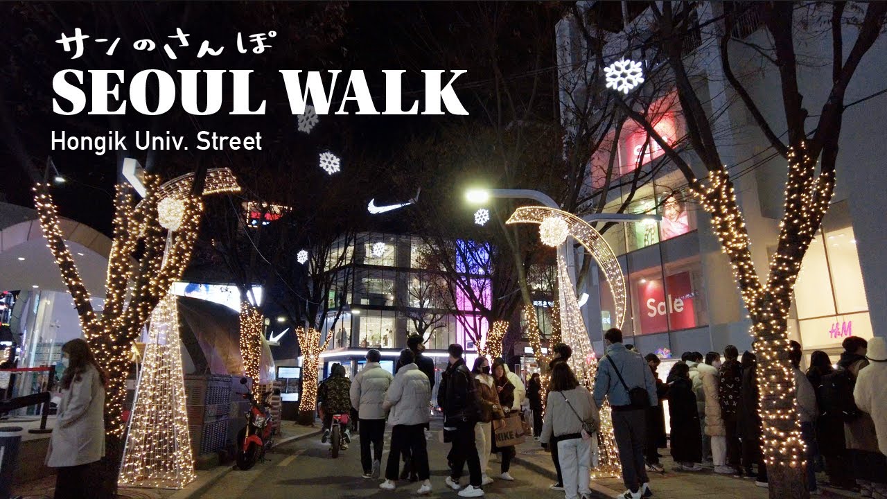 [4K] Seoul walk trip｜Hongdae (HongIk Univ.) Staion Street during the holiday season (Dec.2022)