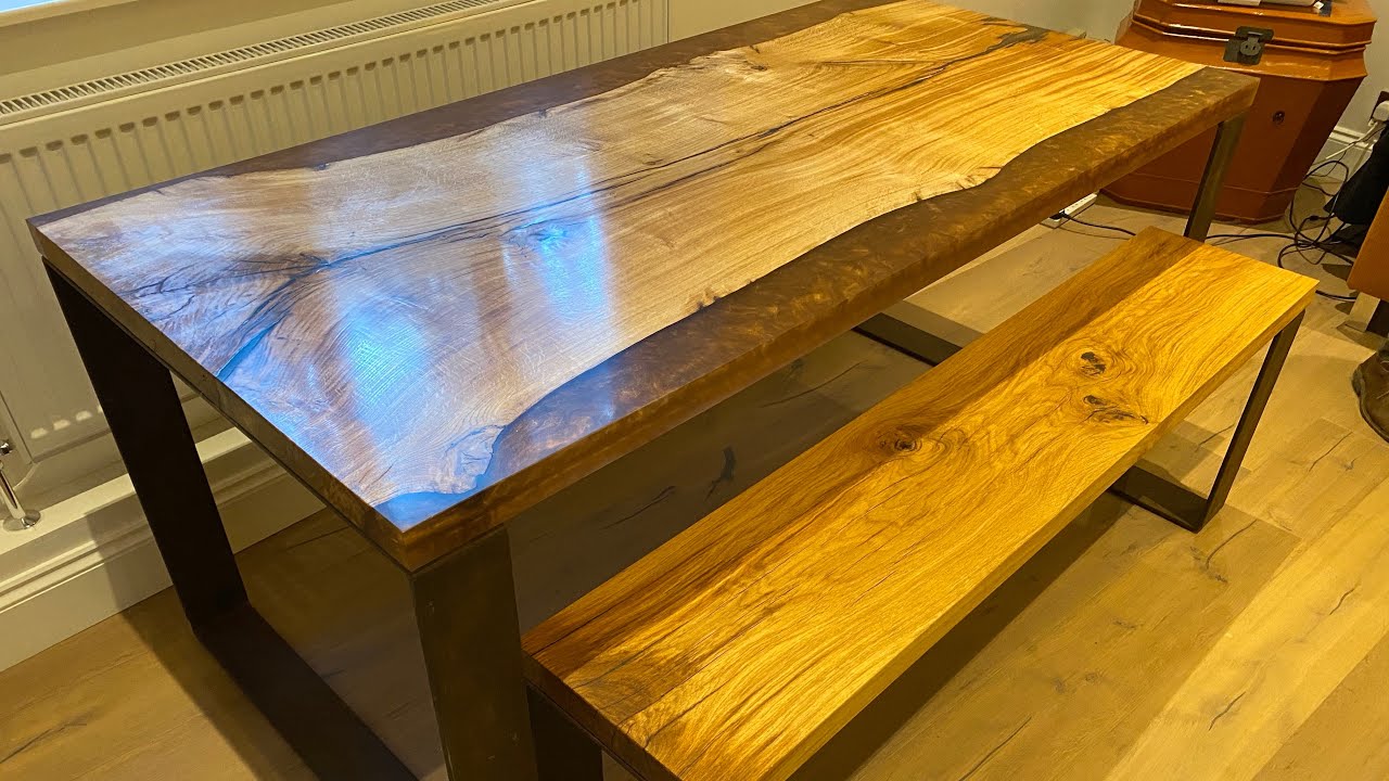 Bronze Resin Enlgish Oak Table and Bench