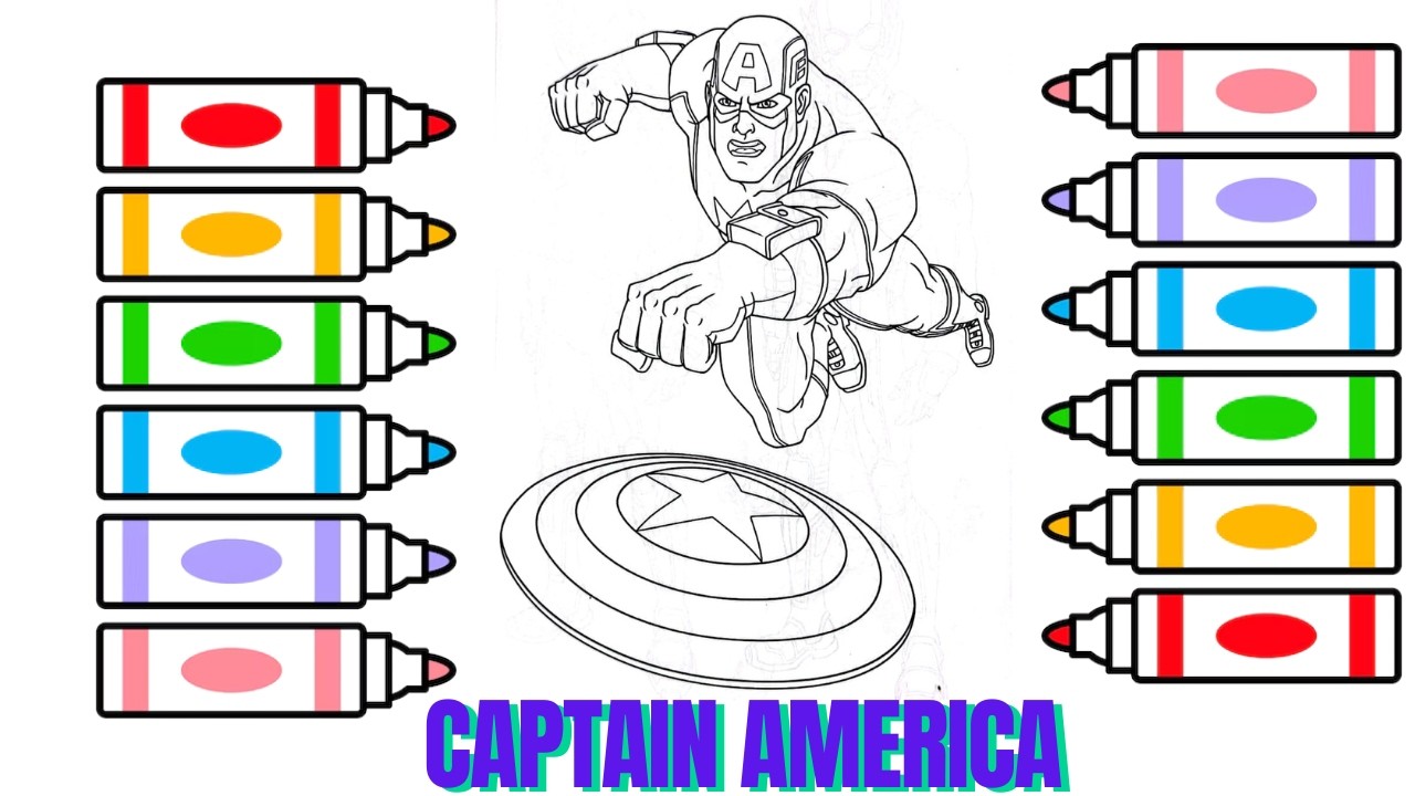 Coloring Captain America 🔵🔴 Marvel Avenger Hero Drawing 🎨