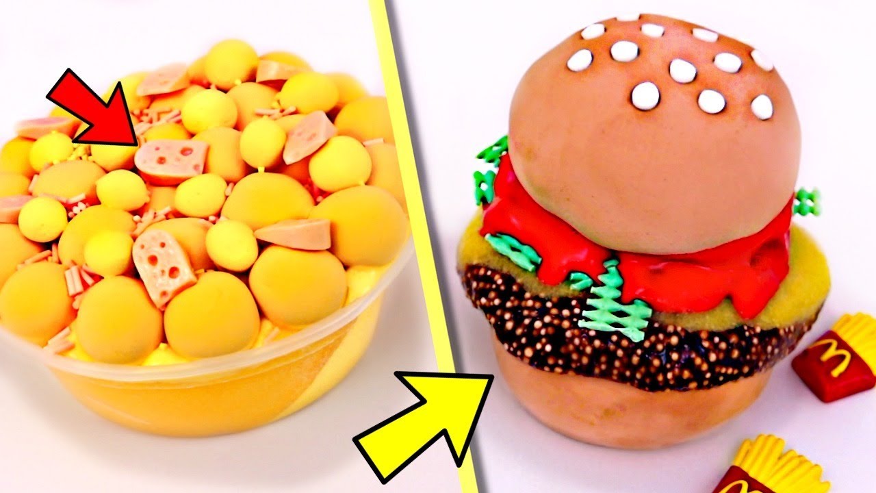SATISFYING Slime Food CREATIONS! Cheese Slime! Burger Slime! Difficult Food Slime CHALLENGE!
