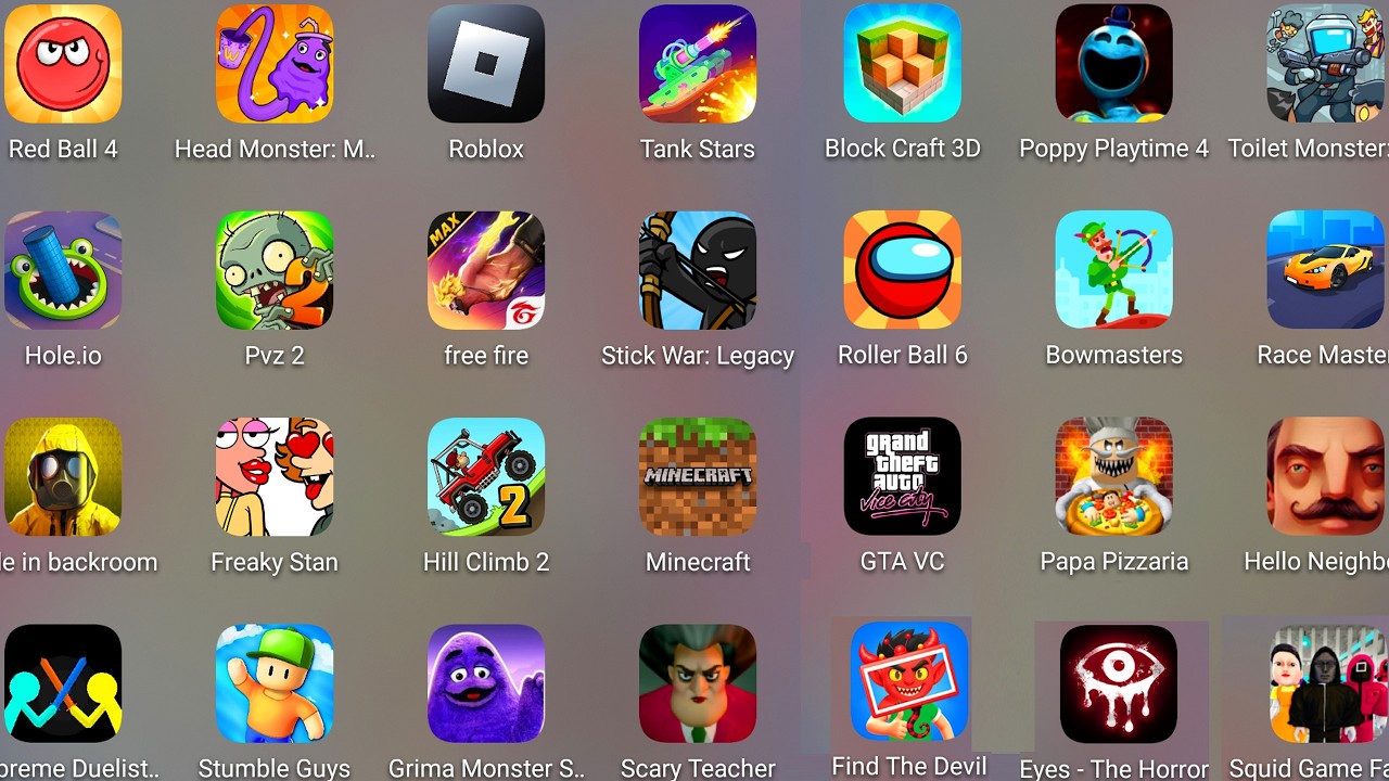 Roblox,Stumble Guys,Hole.io,Scary Teacher 3D,Thief Puzzle,Poppy Playtime 4,Block Craft 3D,Tank Stars