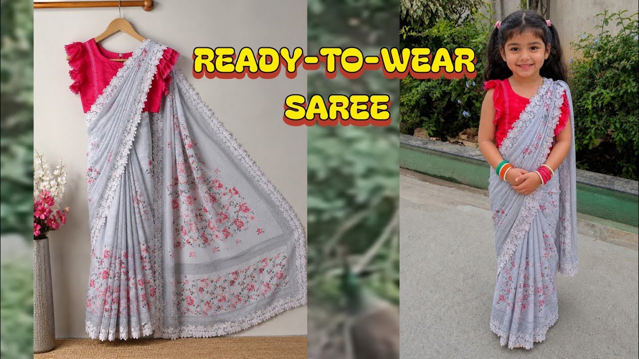 How to make readymade saree /Easy  ready to wear saree for kids girls / readymade saree kaise bnaye