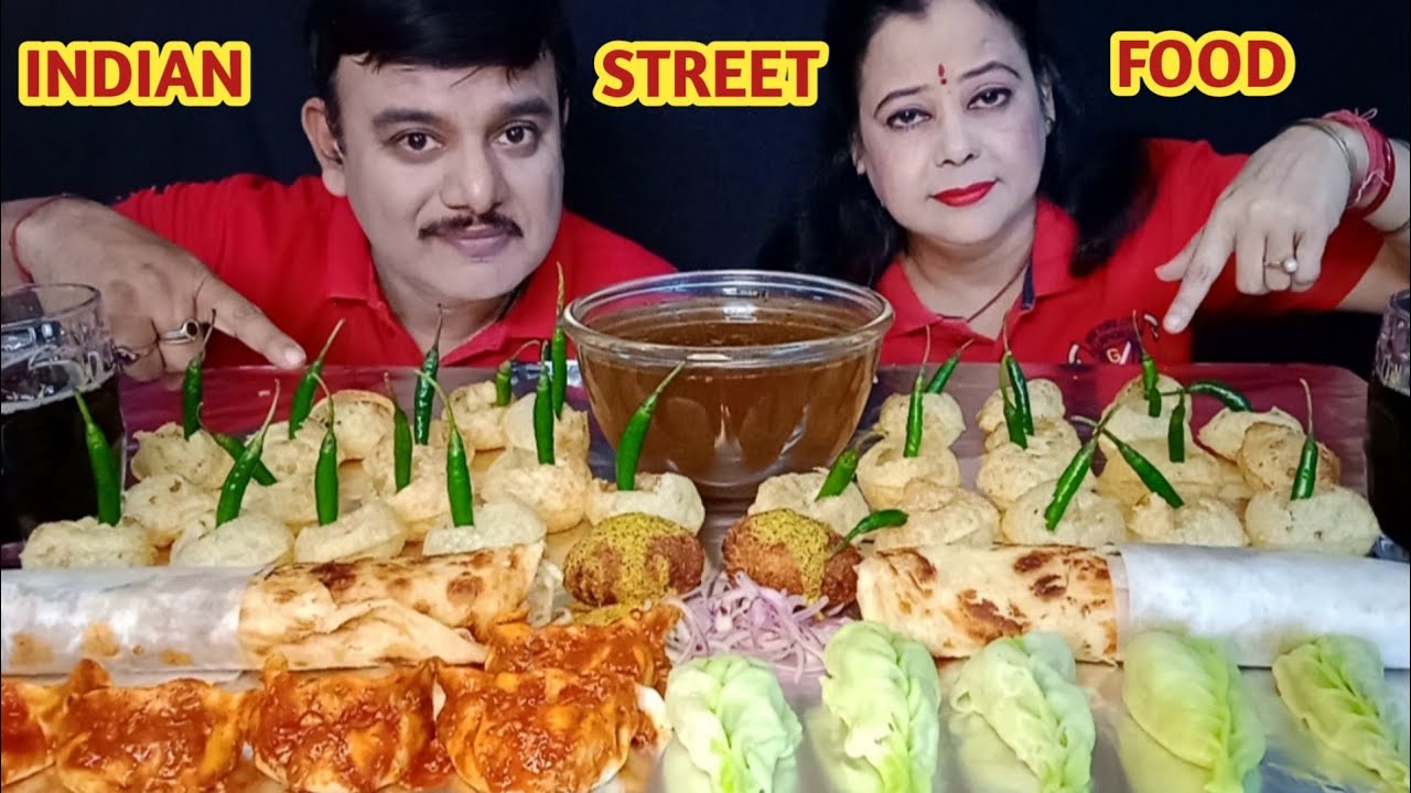SPICY🔥🌶INDIAN STREET FOOD CHILLI🌶GOLGAPPA SCHEZWAN PAN FRIED+GANDHARAJ MOMOS🥟EGG ROLL CHALLENGE#food