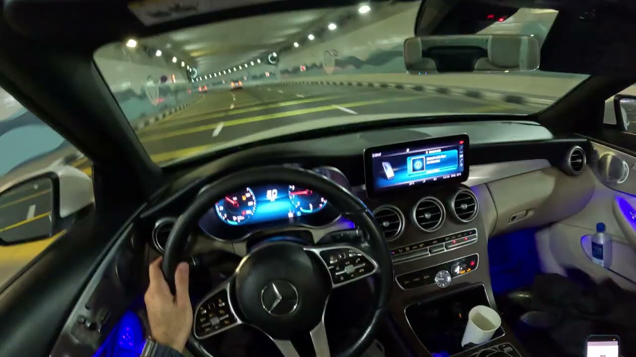 mercedes c class convertible night drive pov in dubai