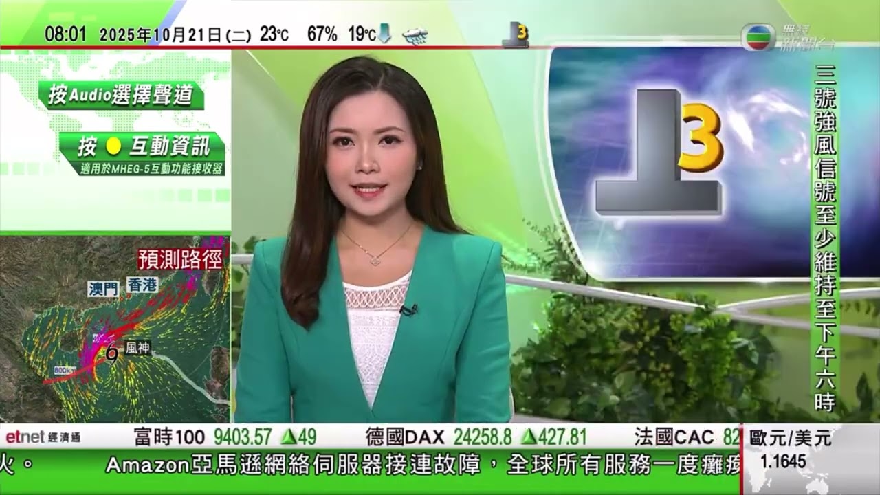 強烈熱帶風暴「風神」將會遠離香港，當本港天氣受東北季候風主導，會考慮發出強烈季候風信號 + 澳門：三號風球生效 (8:00 21/Oct/2025)