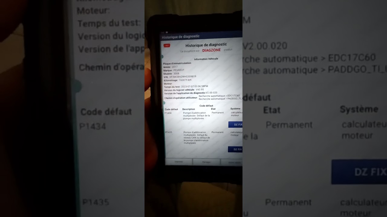 D&eacute;faut pompe d'additivation, codes D&eacute;faut P1434, P1435 sur Peugeot 3008 de 2017