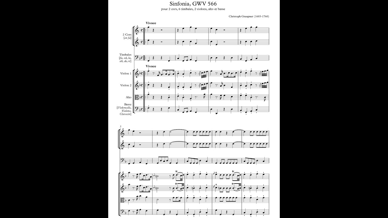 Christoph Graupner - Sinfonia for 6 TYMPANIES in F major, GWV 566. {w/ score.}