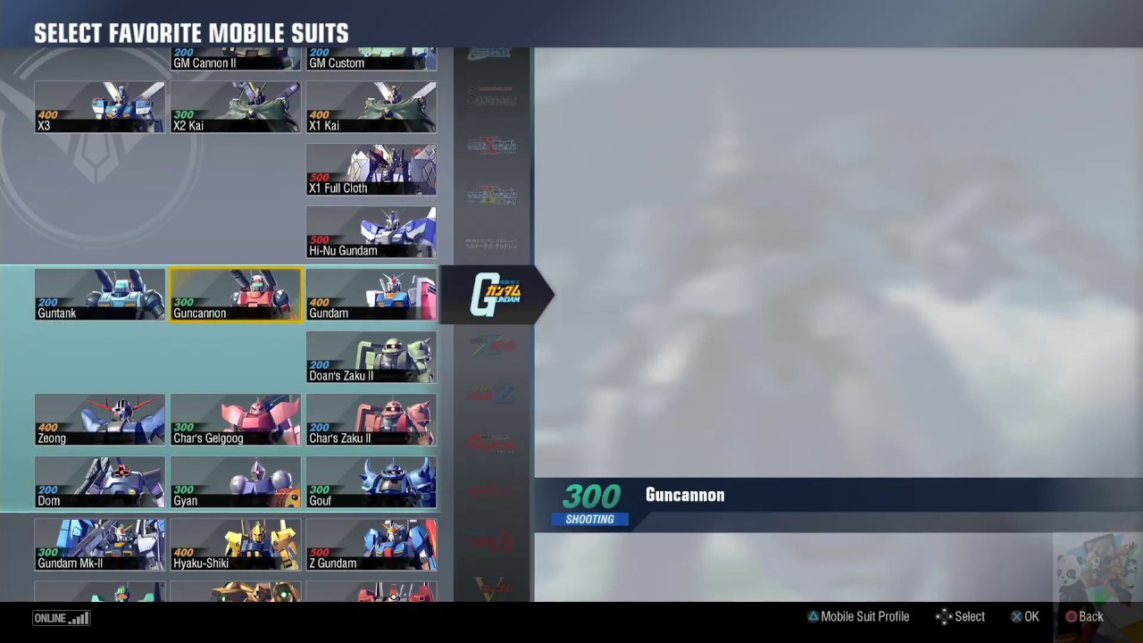GUNDAM VERSUS (FULL LIST OF MOBILE SUITS)