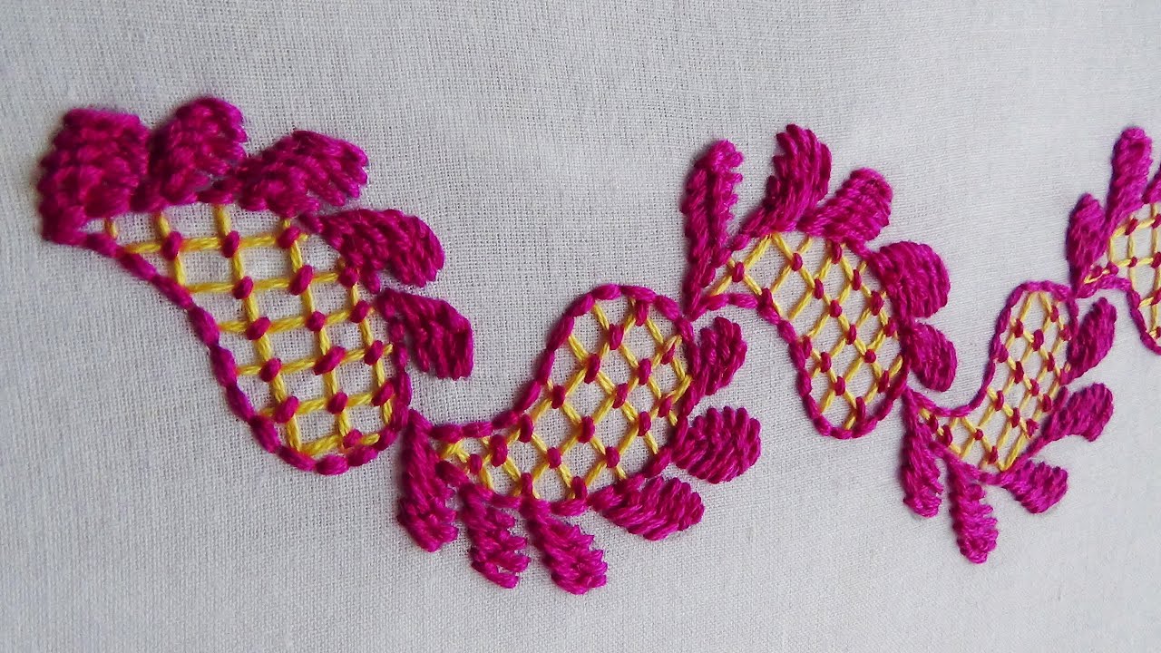 Hand Embroidery: Beautiful Border Embroidery/Chamenthy Stitch