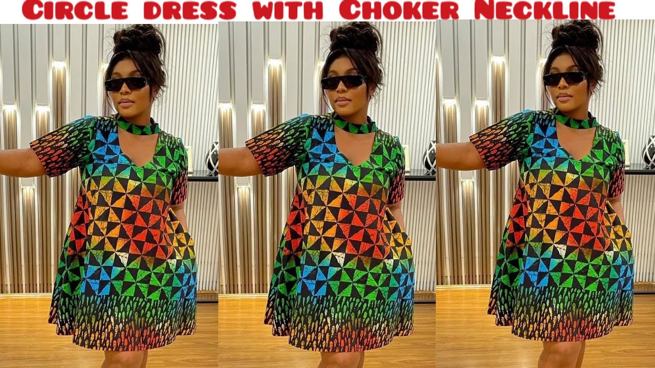 How to Cut and Sew a Circle dress with Choker Neckline / Bishop Neckline