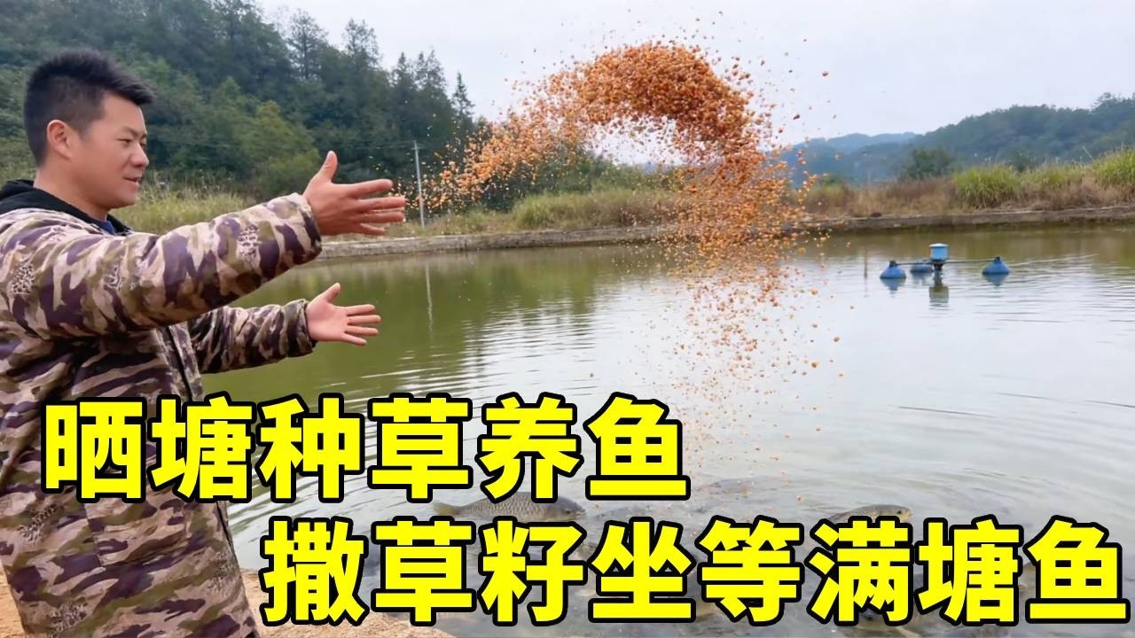 晒塘种草养鱼，一把草籽撒下去，坐等满塘鱼#我的乡村生活 #小众满分礼物 #来抖音商城选好礼
