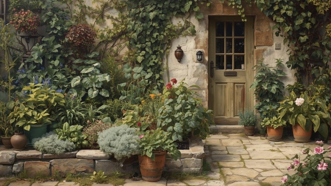 English Cottage Garden Doorway Vintage Painting | Frame TV Art Display | 2-Hour Screensaver