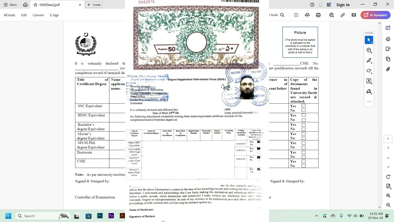 DSIF form HEC requirement for DEGREE attestation