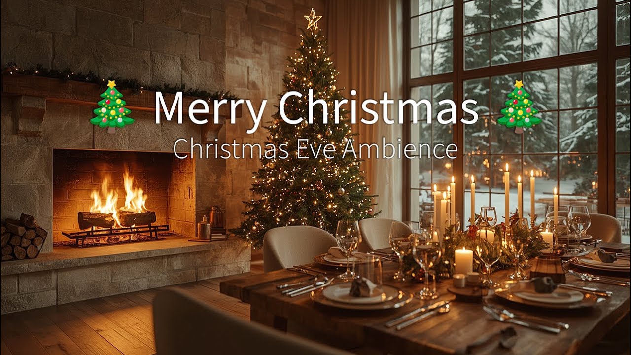 3 Hours Christmas Crackling Fireplace for Sleep | Cozy Christmas Dinner, Candles & Snowfall