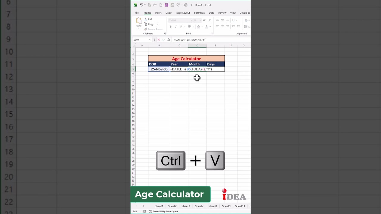 Как рассчитать возраст в Excel (лет, месяцев, дней) | Формула DATEDIF | Хитрость в Excel для расч...