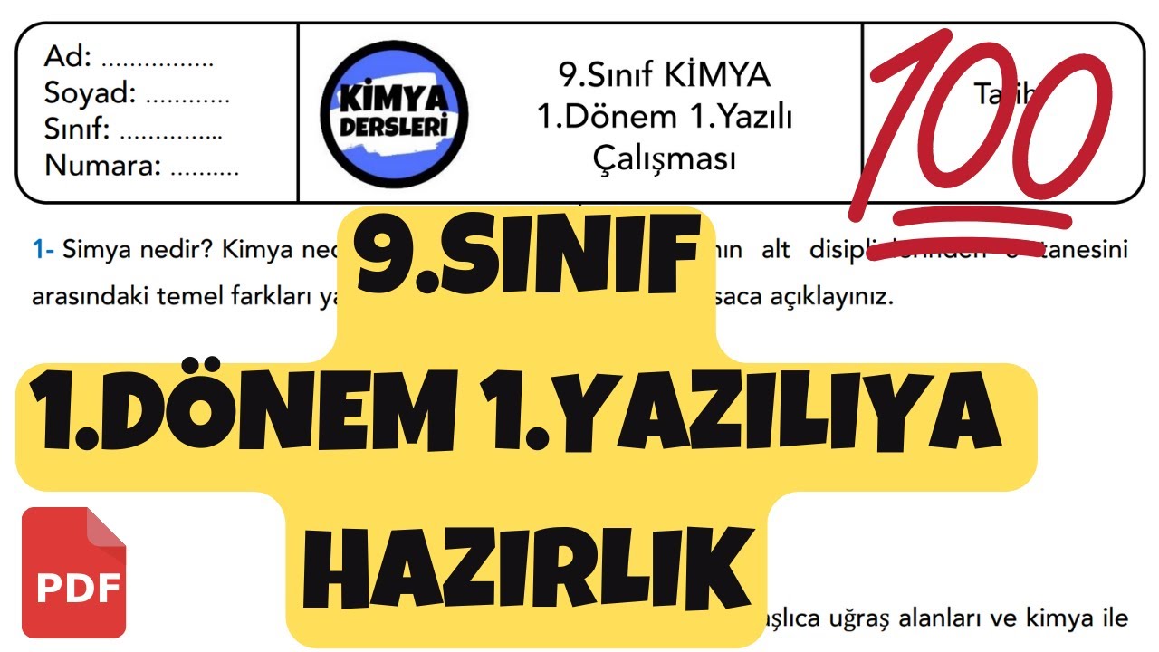 9.Sınıf Kimya 1.Dönem 1.Yazılı
