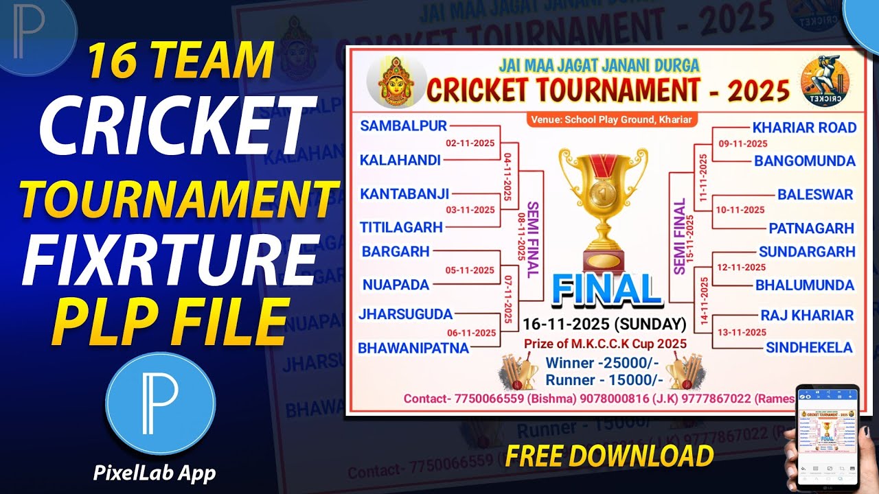 Cricket Tournament Fixture PLP File | Cricket Fixture PixelLab Template | Bariha Graphics