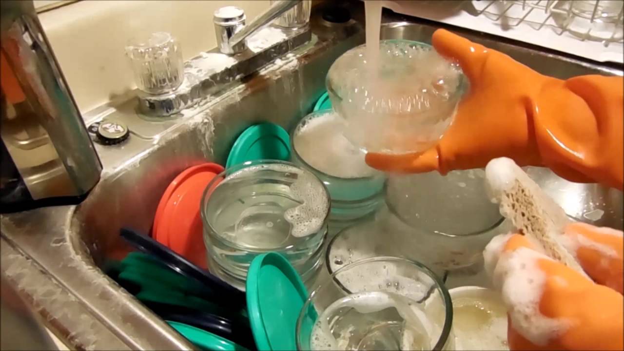 Elbow Long Orange Rubber Gloves and full sink Part I - ASMR