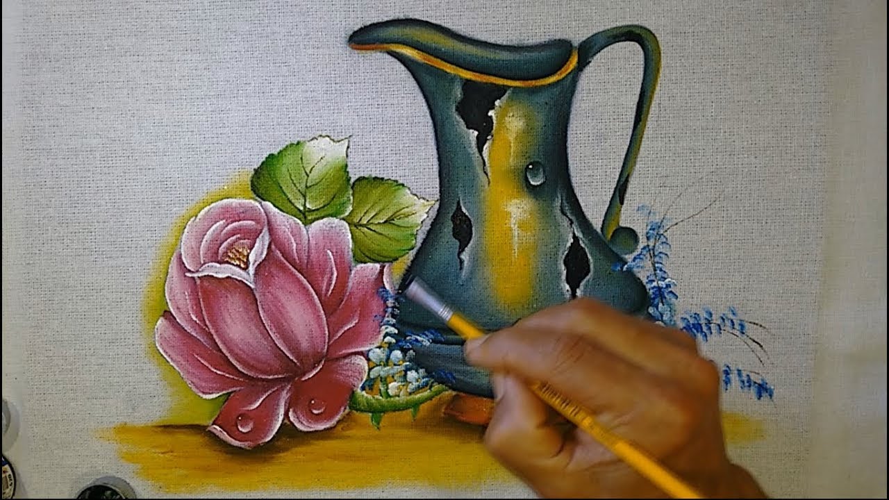Roberto Ferreira -  Pintura em Tecido - Jarra e acabamentos - Finalização❤️️