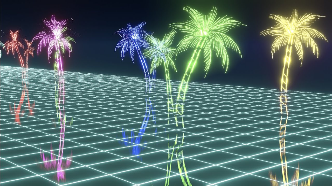 Neon Lights Miami Beach Palm Trees Tunel 4K Motion Background Trend Digital Oasis Animation | Фон