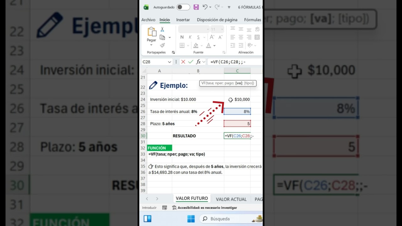 ¿Cuánto valdrá tu dinero en el futuro? Excel lo calcula #excel #shorts #excelblue  #exceltips