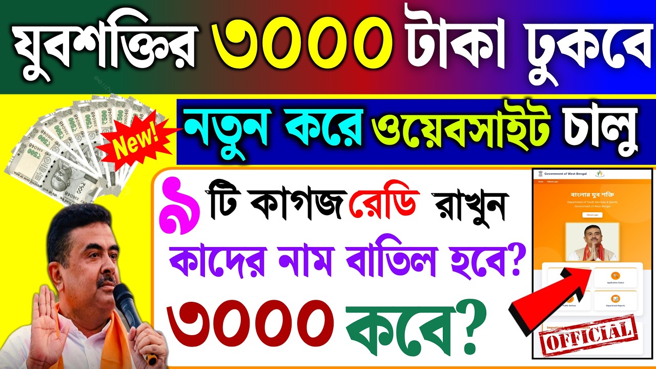 Yuva Shakti New Update 2026 💥বেকার যুবকদের জন্য বড় সুখবর 😱 ₹3000 মাসিক ভাতার ফর্ম শুরু? কারা পাবে?