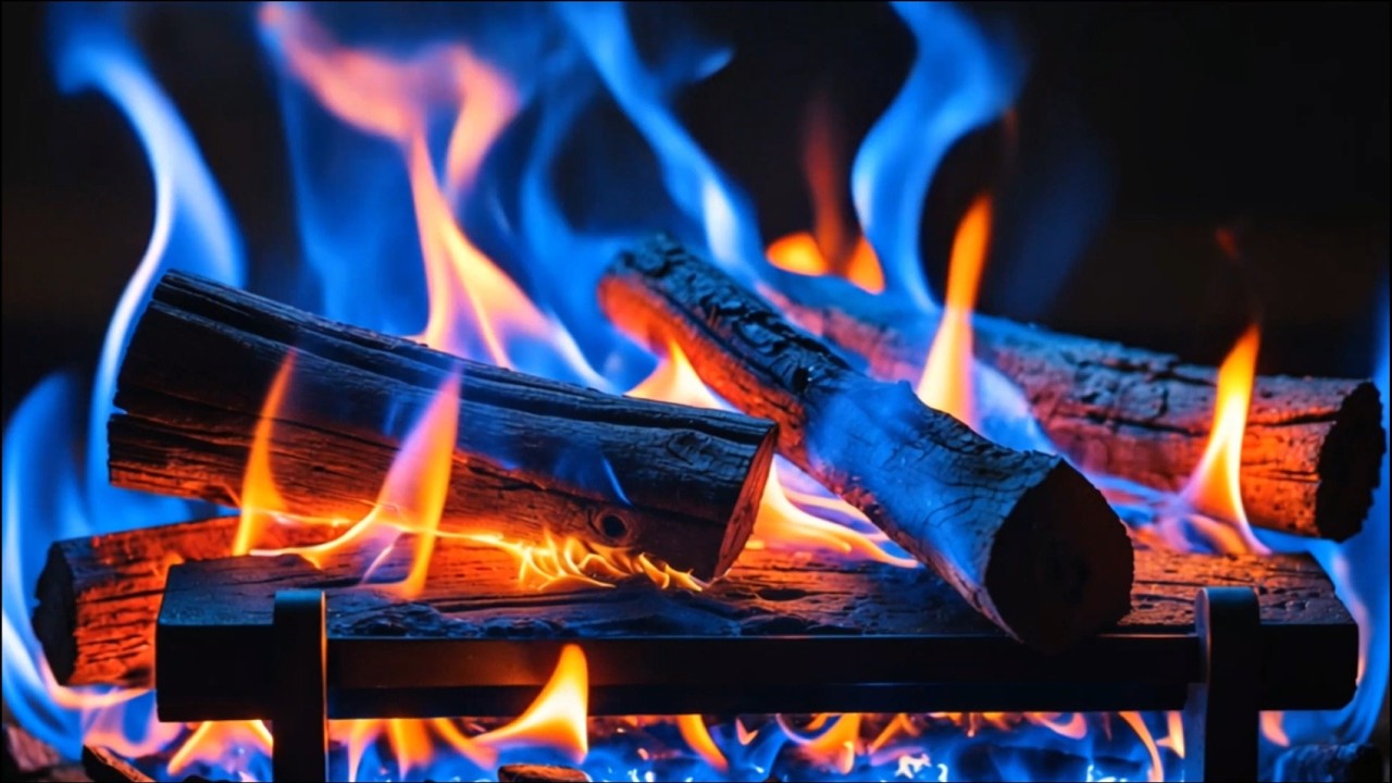 Relaxing Blue Fire Fireplace for Night Study, Calm Focus, and Comfort