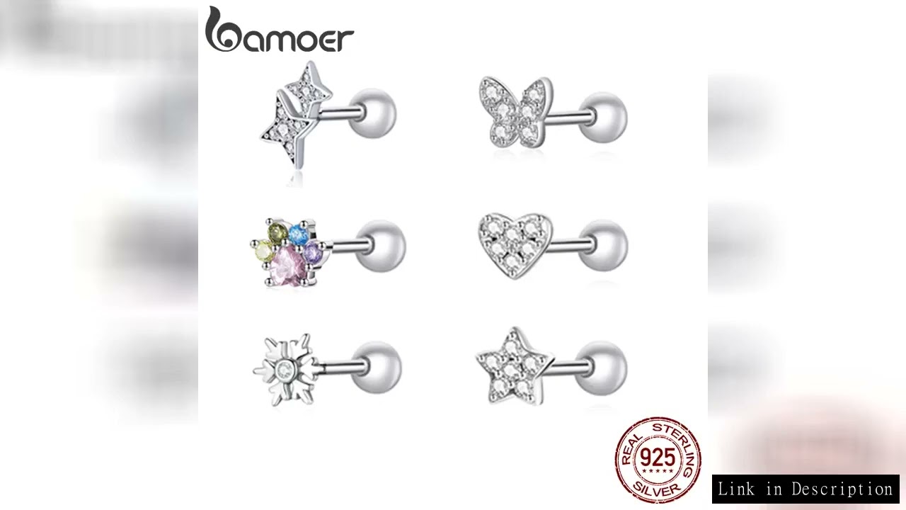 Bamoer 925 Sterling Silver Brilliant Star Earrings for Women Tiny Butterfly Stud Earrings Snowflake