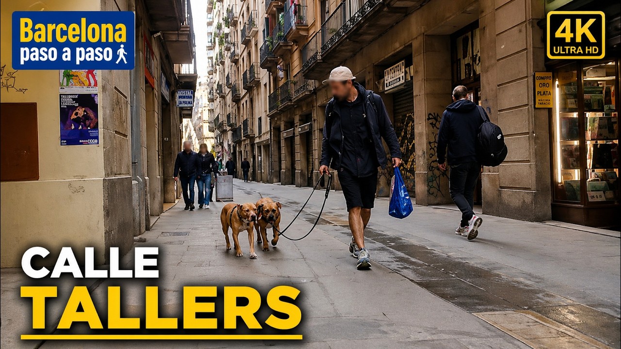 Calle Tallers | Ciutat Vella | Paseos por Barcelona 4K | España