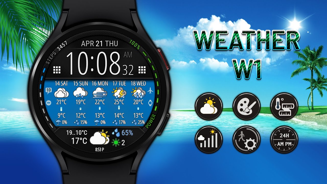 Погода W1 - Циферблат с прогнозом погоды для Wear OS & Tizen (русские субтитры)