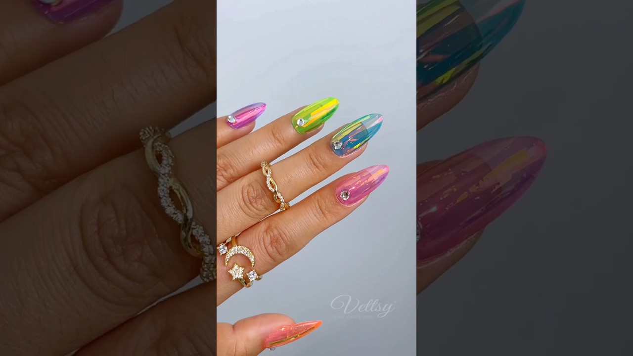 Vettsy Mermaid Nail Powder with Aurora Glass Foil Set