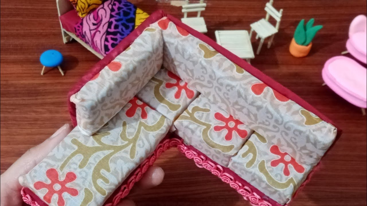 DIY Sofa for Doll House 🏡 cardboard furniture #dollhouse #miniature